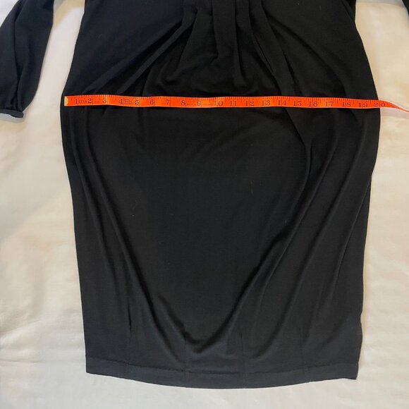 WHBM Pleated Bubble Hem Dress Black Jersey Knit 3/4 Sleeves Scoop Neck Size M - Picture 6 of 11